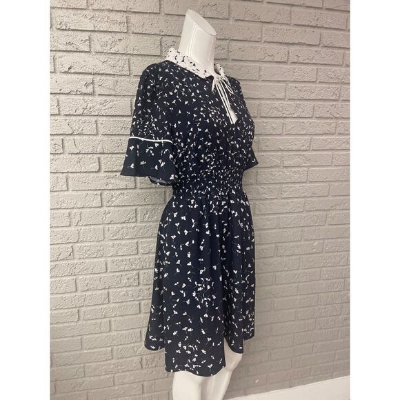 French Connection Navy / White Smock Waist Dress with Pockets Size 8 - Picture 5 of 9